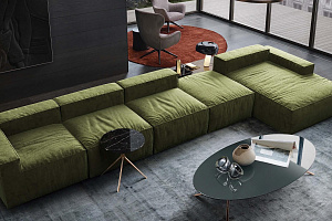 Зеленый бескаркасный диван Фри из флока 